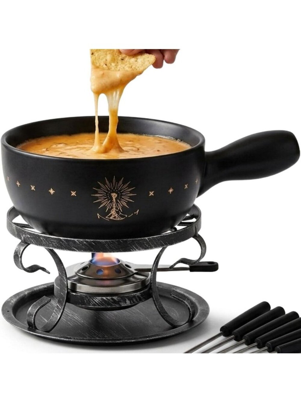 Ceramic Fondue Pot Set for Cheese & Chocolate - Perfect for Parties & Gatherings